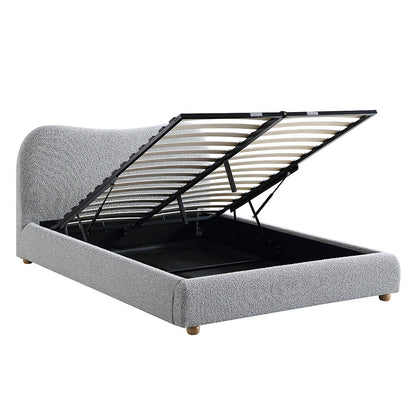 Lit coffre ottoman Egerie avec tête de lit incurvée et boucle gris brume