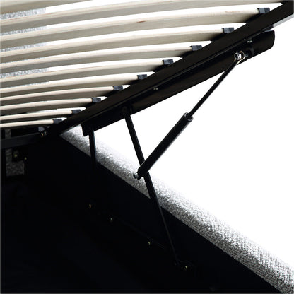 Lit coffre ottoman Egerie avec tête de lit incurvée et boucle gris brume