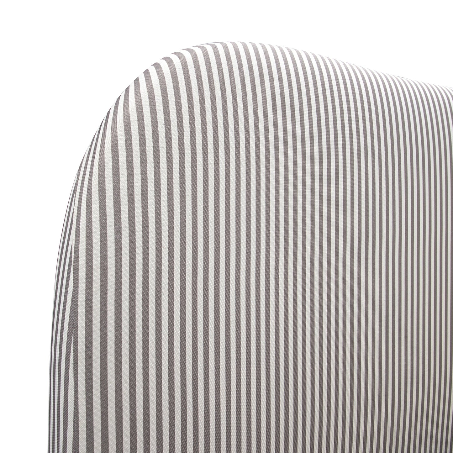 Lit coffre ottoman en tissu rayé taupe clair avec tête de lit incurvée Egerie