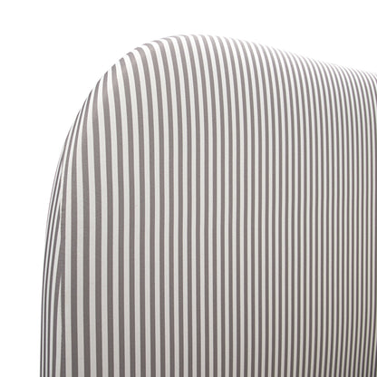 Lit coffre ottoman en tissu rayé taupe clair avec tête de lit incurvée Egerie