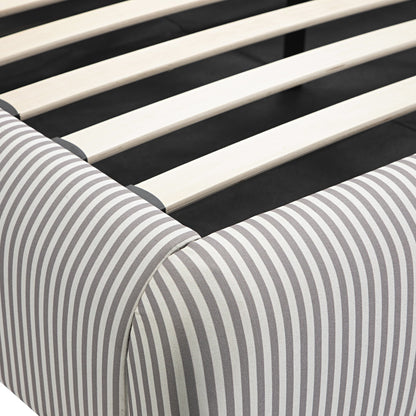 Lit coffre ottoman en tissu rayé taupe clair avec tête de lit incurvée Egerie