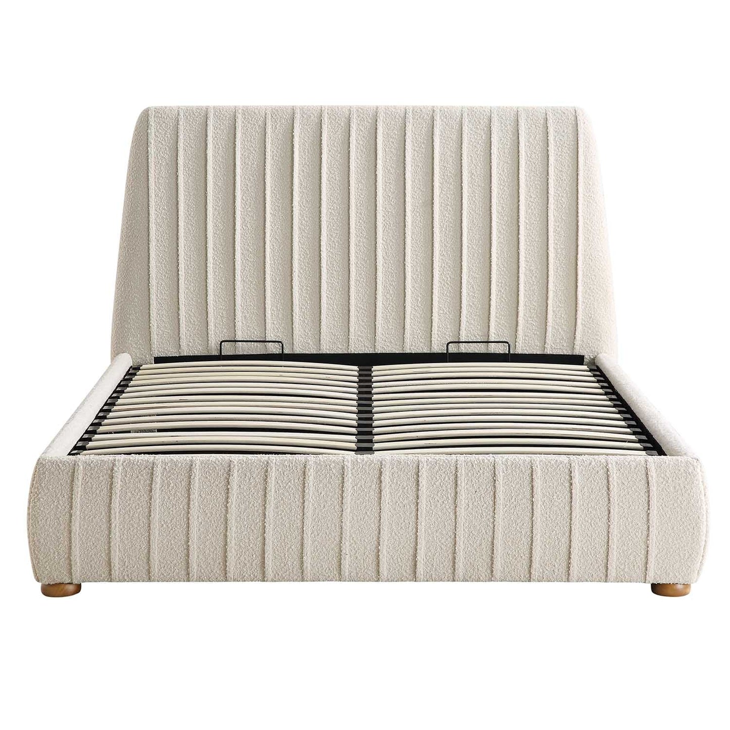 Lit coffre ottoman plissé Helia, beige bouclé