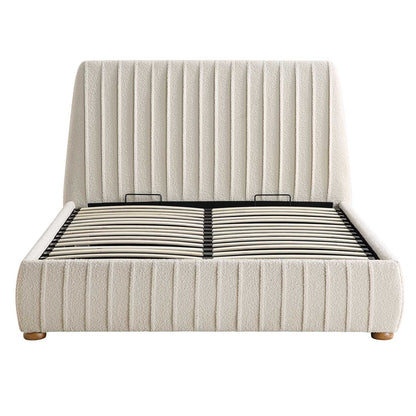 Lit coffre ottoman plissé Helia, beige bouclé
