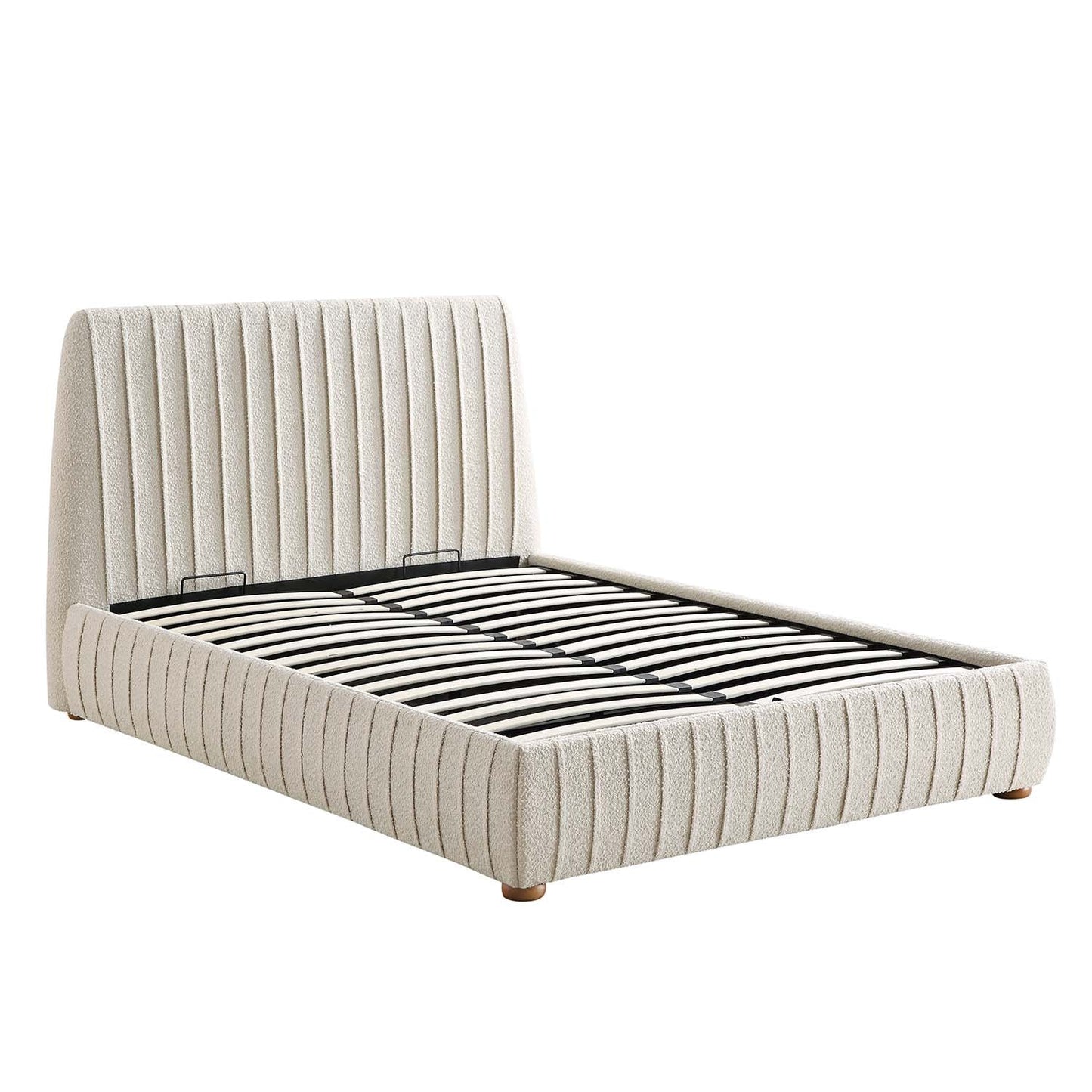 Lit coffre ottoman plissé Helia, beige bouclé
