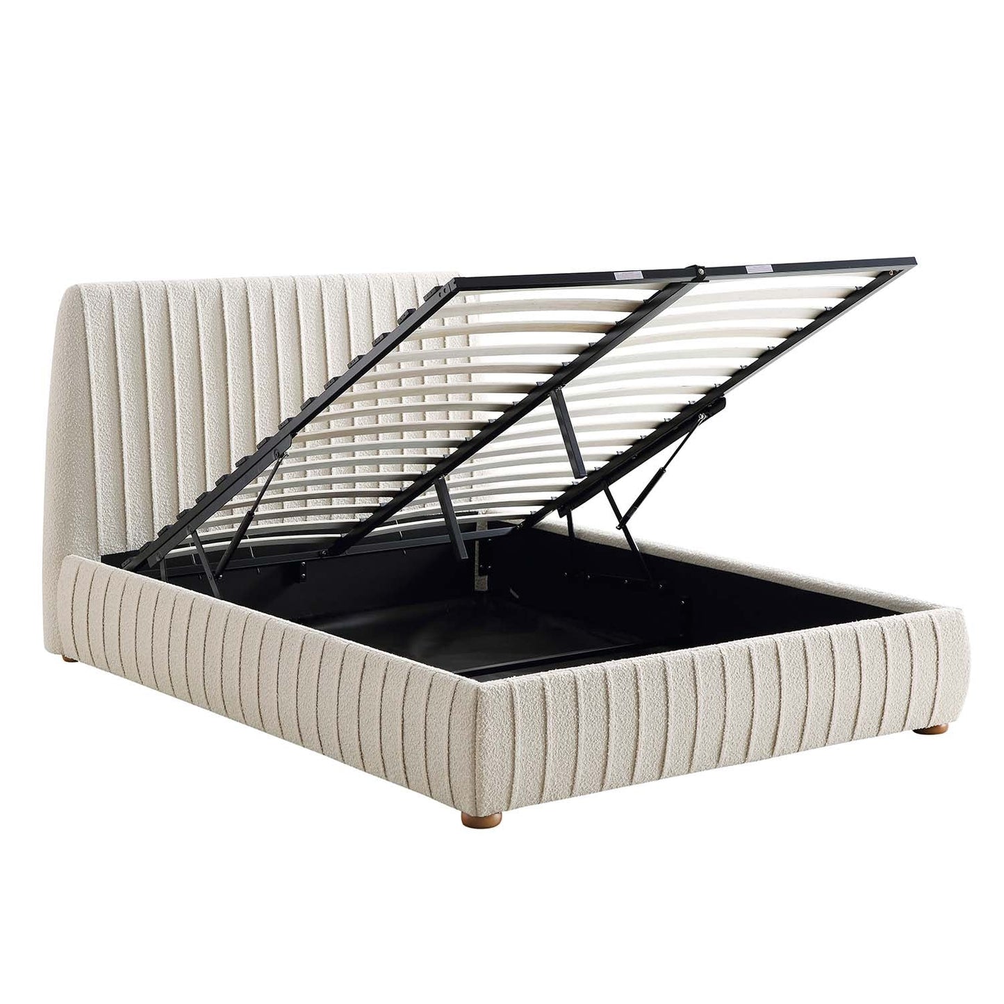 Lit coffre ottoman plissé Helia, beige bouclé