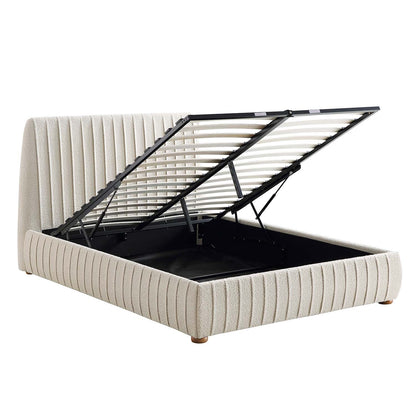 Lit coffre ottoman plissé Helia, beige bouclé