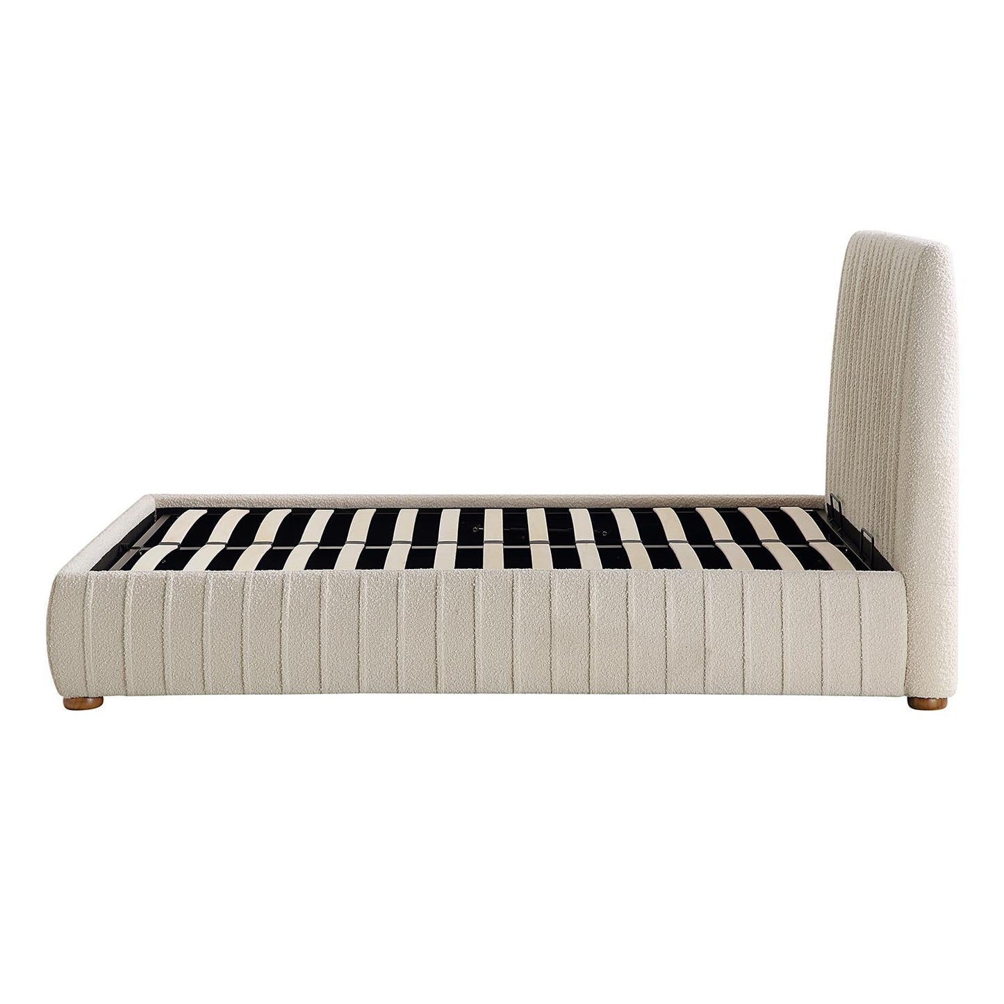Lit coffre ottoman plissé Helia, beige bouclé