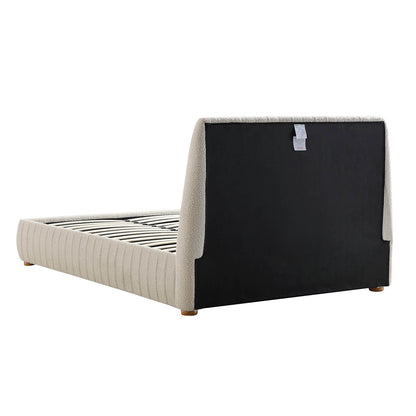 Lit coffre ottoman plissé Helia, beige bouclé