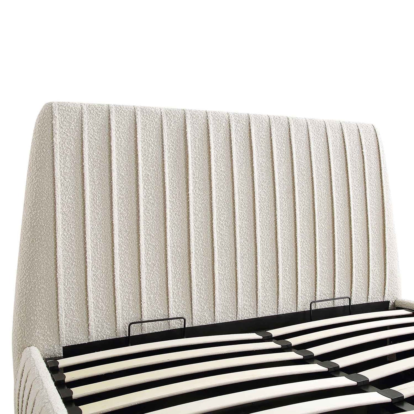 Lit coffre ottoman plissé Helia, beige bouclé