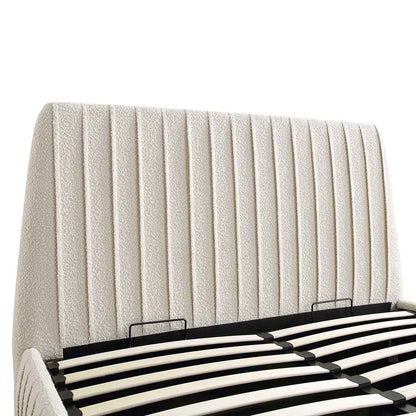 Lit coffre ottoman plissé Helia, beige bouclé