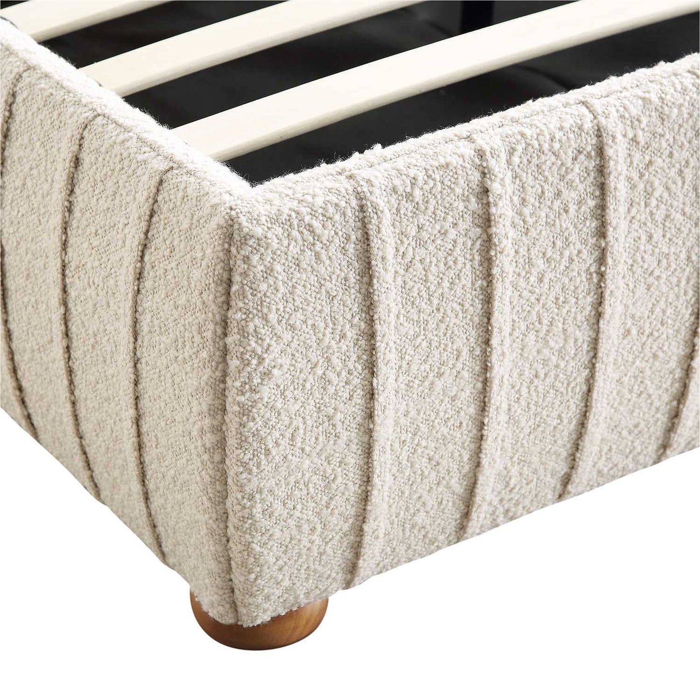 Lit coffre ottoman plissé Helia, beige bouclé