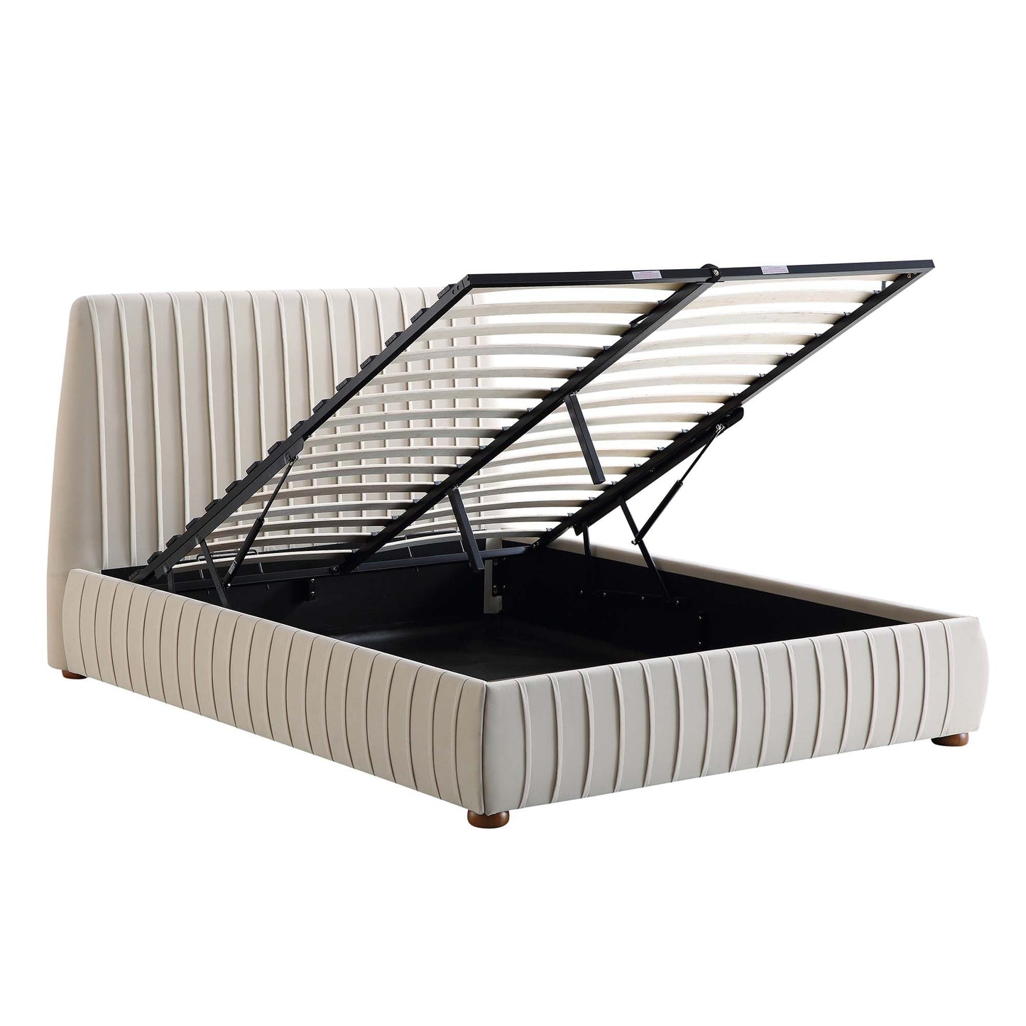 Lit coffre ottoman plissé Helia, velours champagne