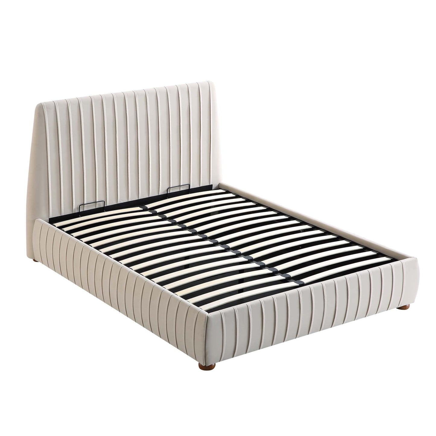 Lit coffre ottoman plissé Helia, velours champagne