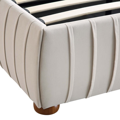 Lit coffre ottoman plissé Helia, velours champagne