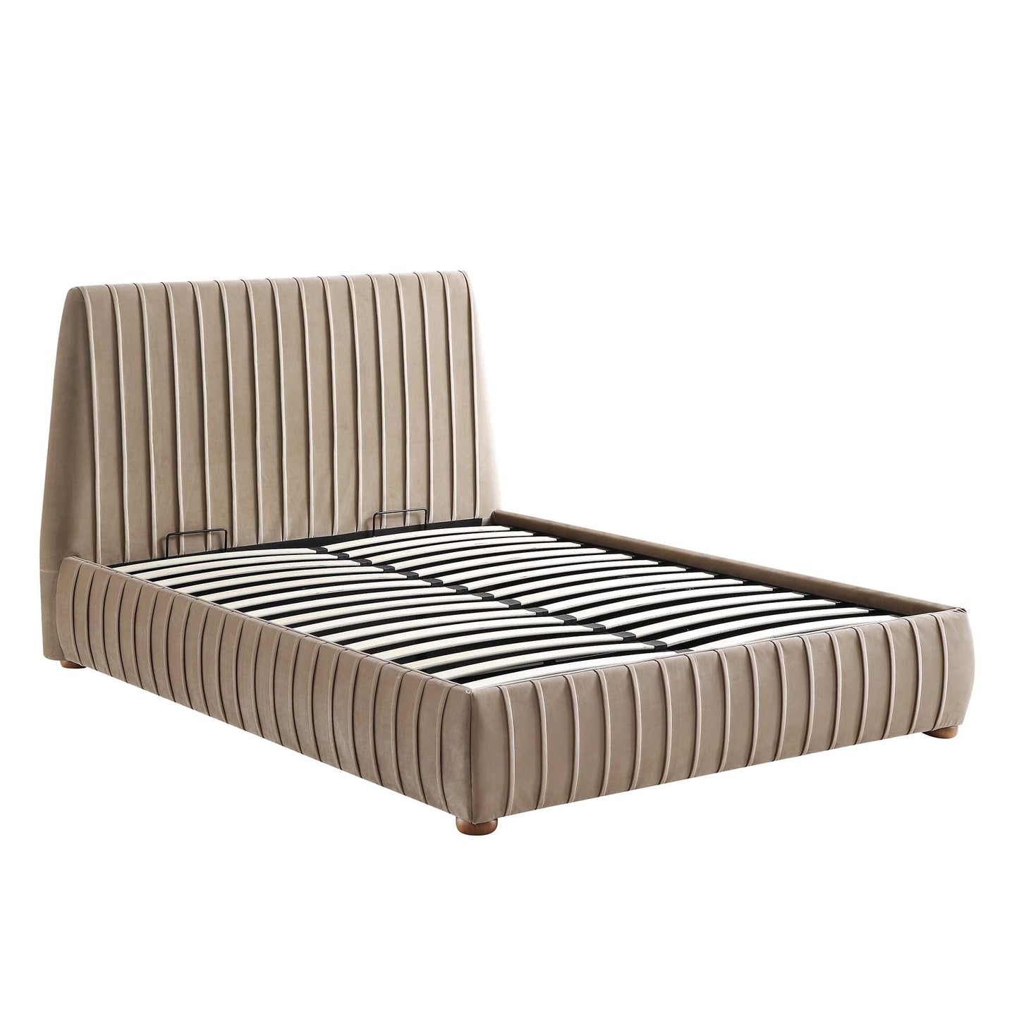 Lit coffre ottoman plissé Helia, velours taupe