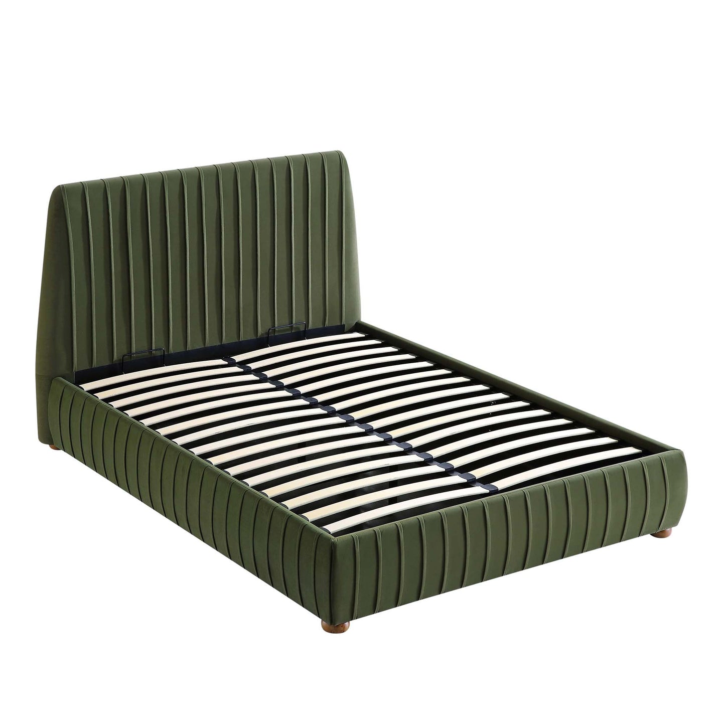 Lit coffre ottoman plissé Helia, velours vert mousse