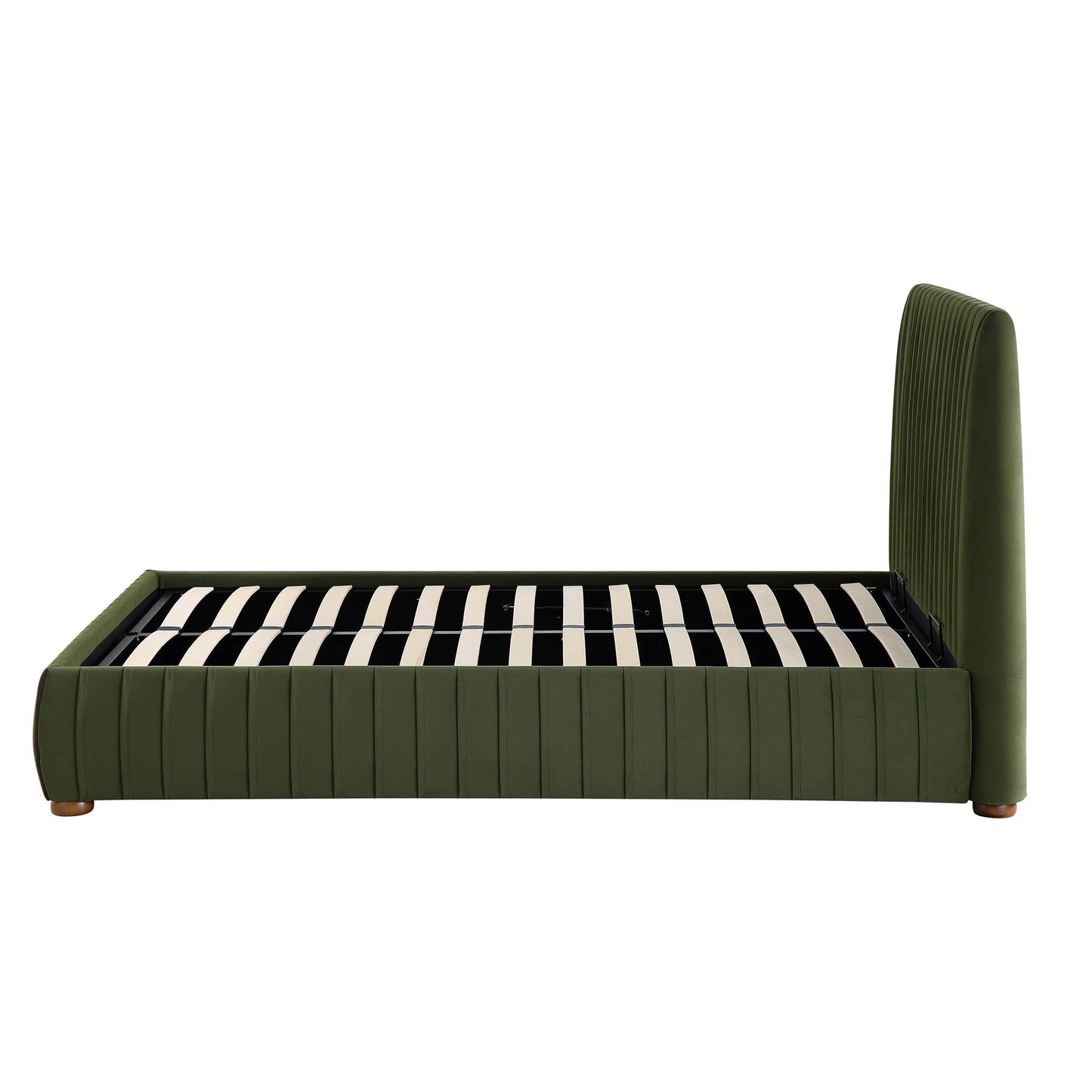 Lit coffre ottoman plissé Helia, velours vert mousse