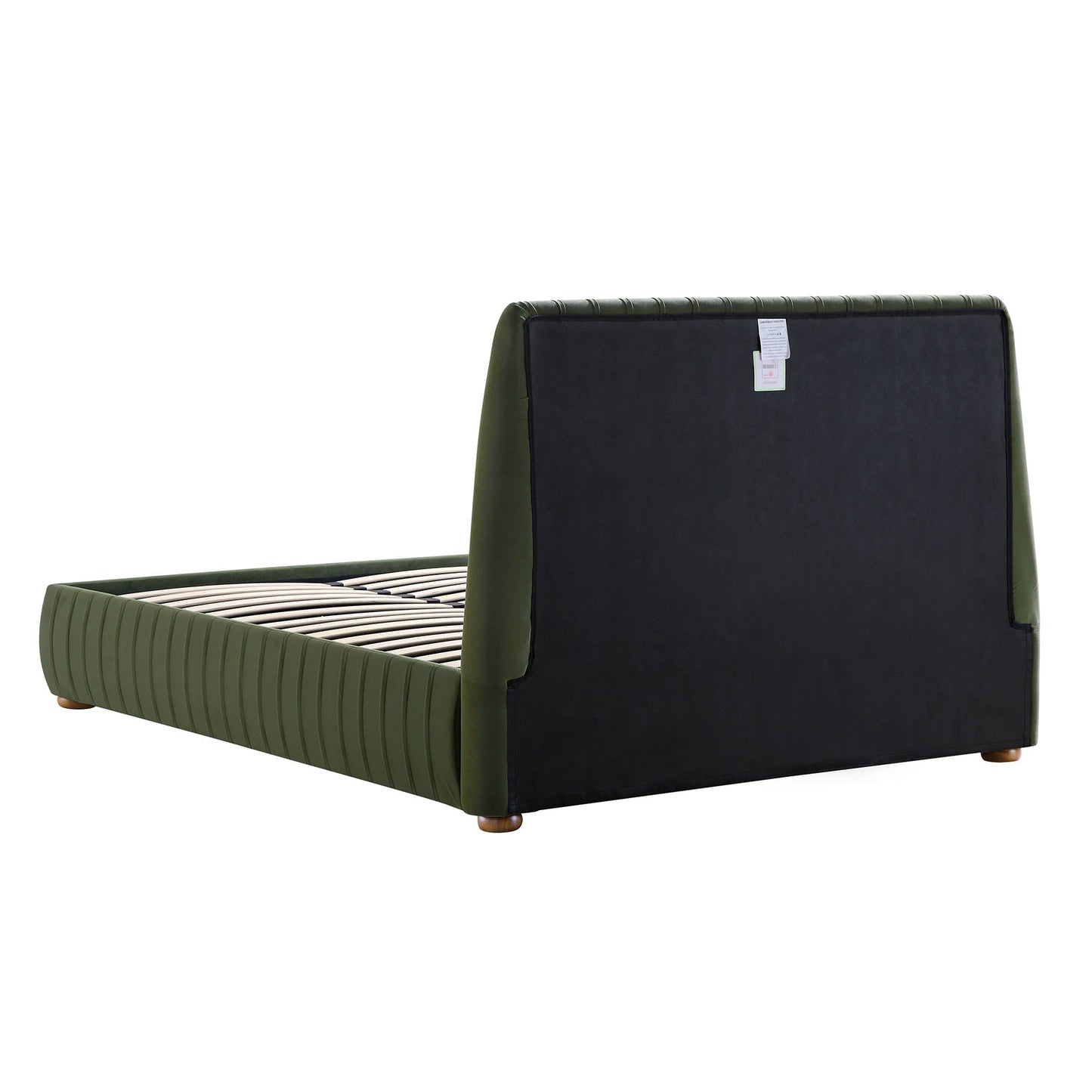 Lit coffre ottoman plissé Helia, velours vert mousse
