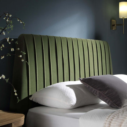 Lit coffre ottoman plissé Helia, velours vert mousse