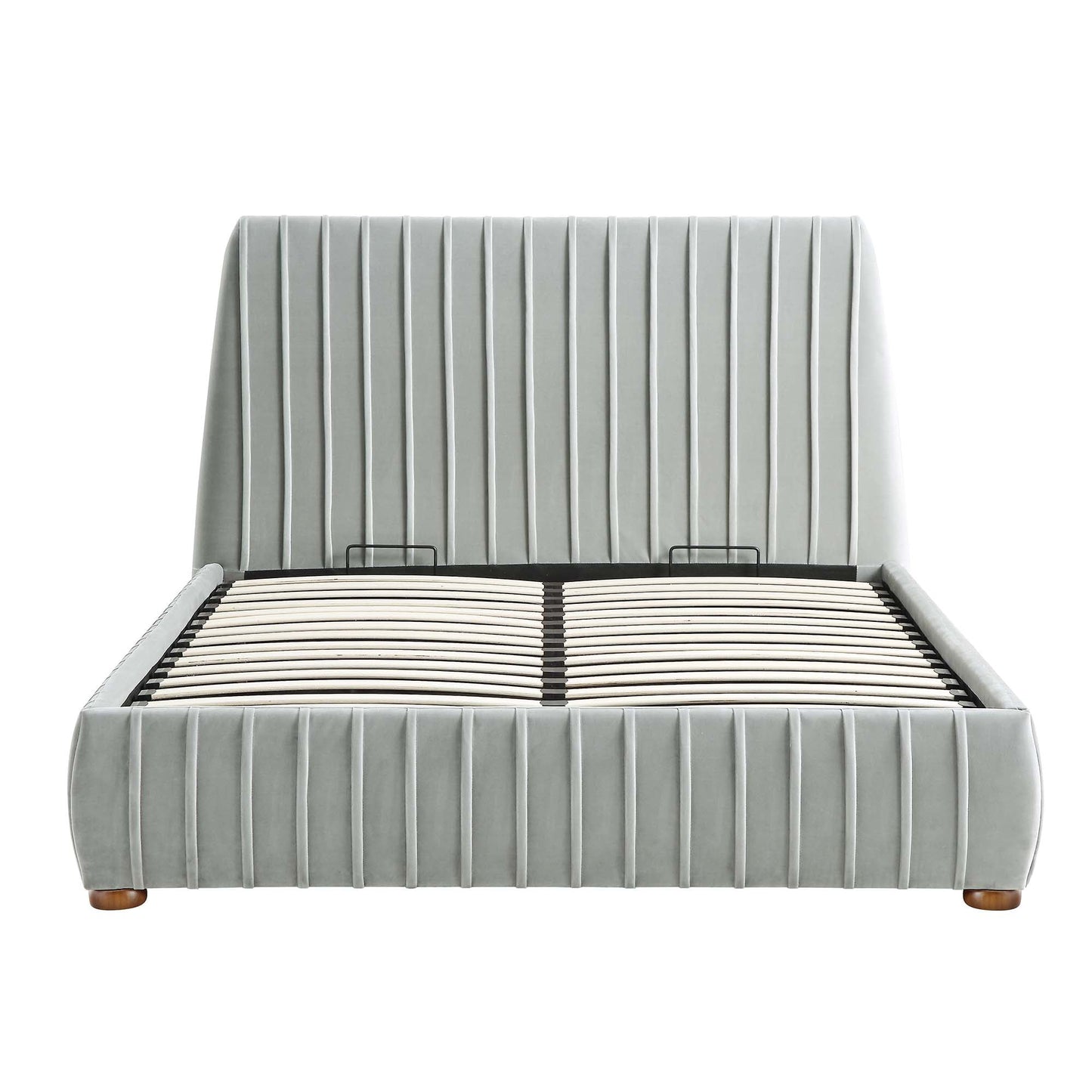 Lit coffre ottoman plissé Helia, velours gris argenté