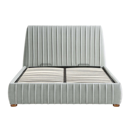 Lit coffre ottoman plissé Helia, velours gris argenté