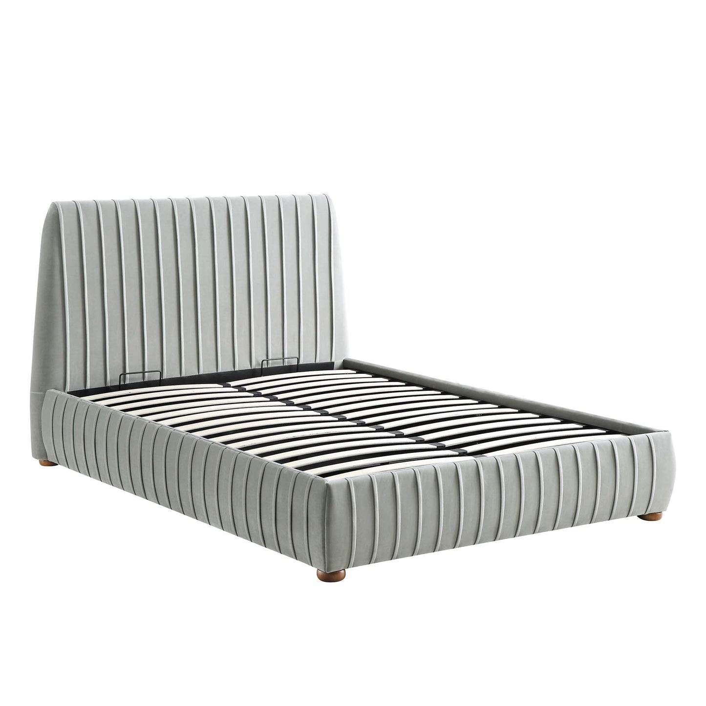 Lit coffre ottoman plissé Helia, velours gris argenté