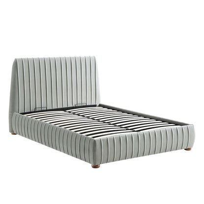 Lit coffre ottoman plissé Helia, velours gris argenté