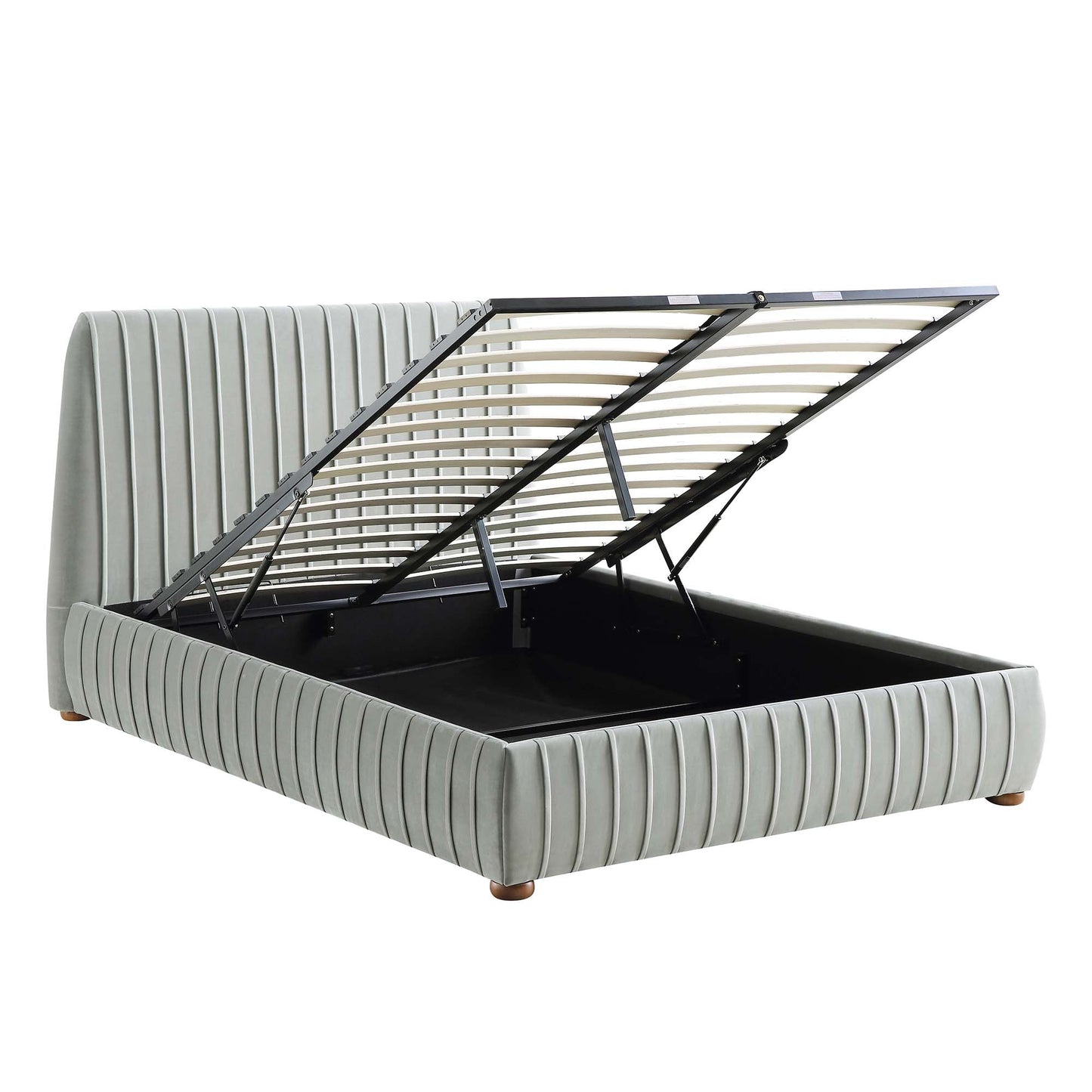 Lit coffre ottoman plissé Helia, velours gris argenté