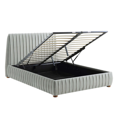 Lit coffre ottoman plissé Helia, velours gris argenté