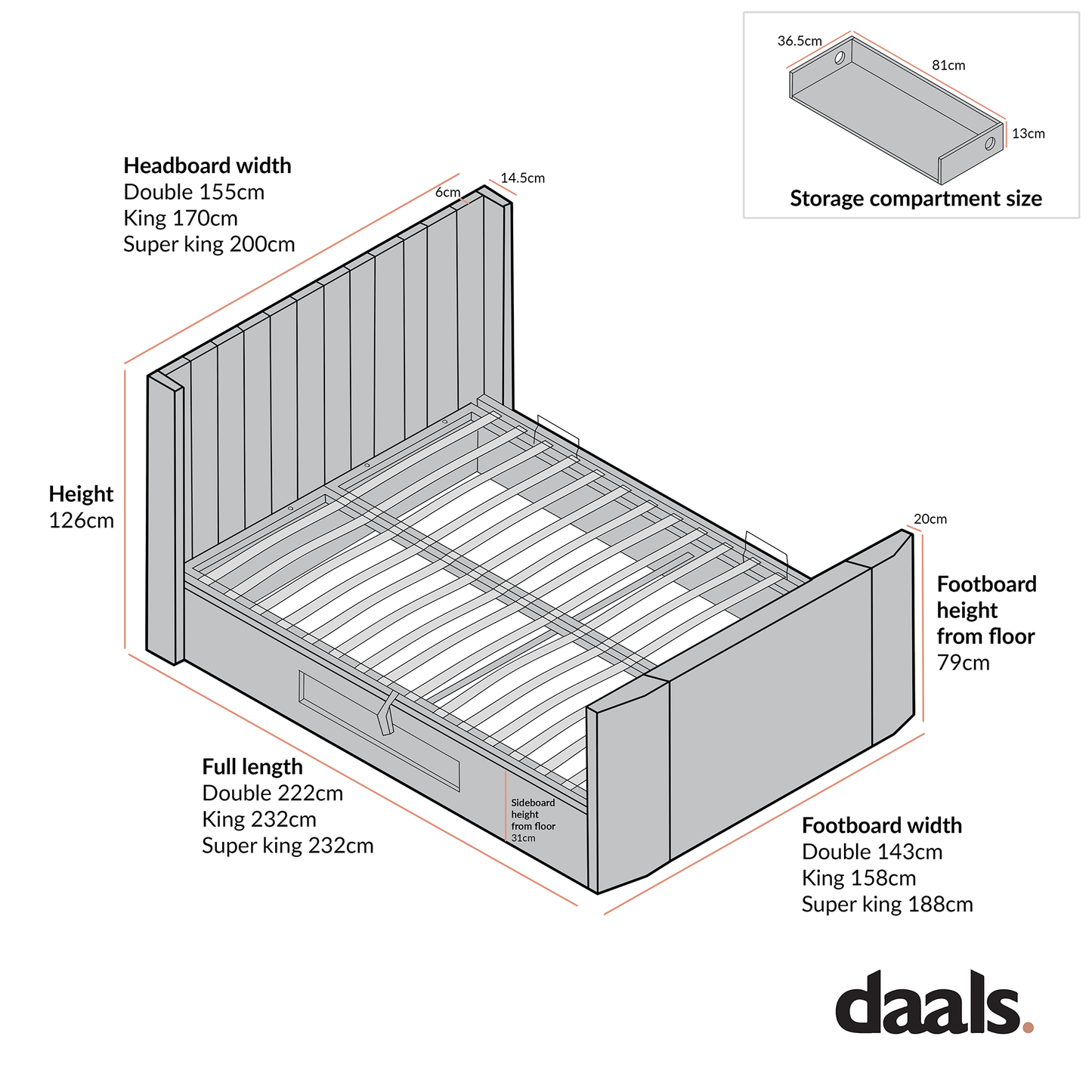 Lit TV ottoman en velours champagne Wilton
