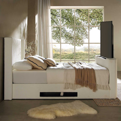 Lit TV ottoman Wilton White Boucle