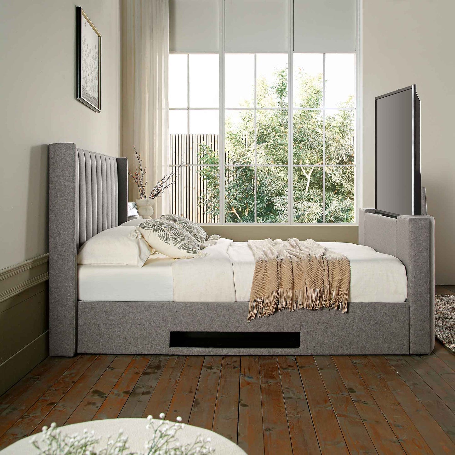 Lit TV ottoman en tissu gris Wilton