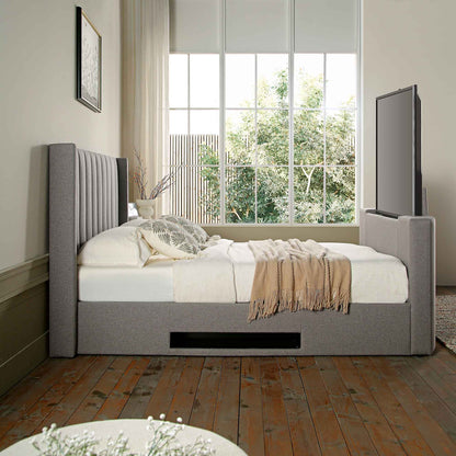 Lit TV ottoman en tissu gris Wilton