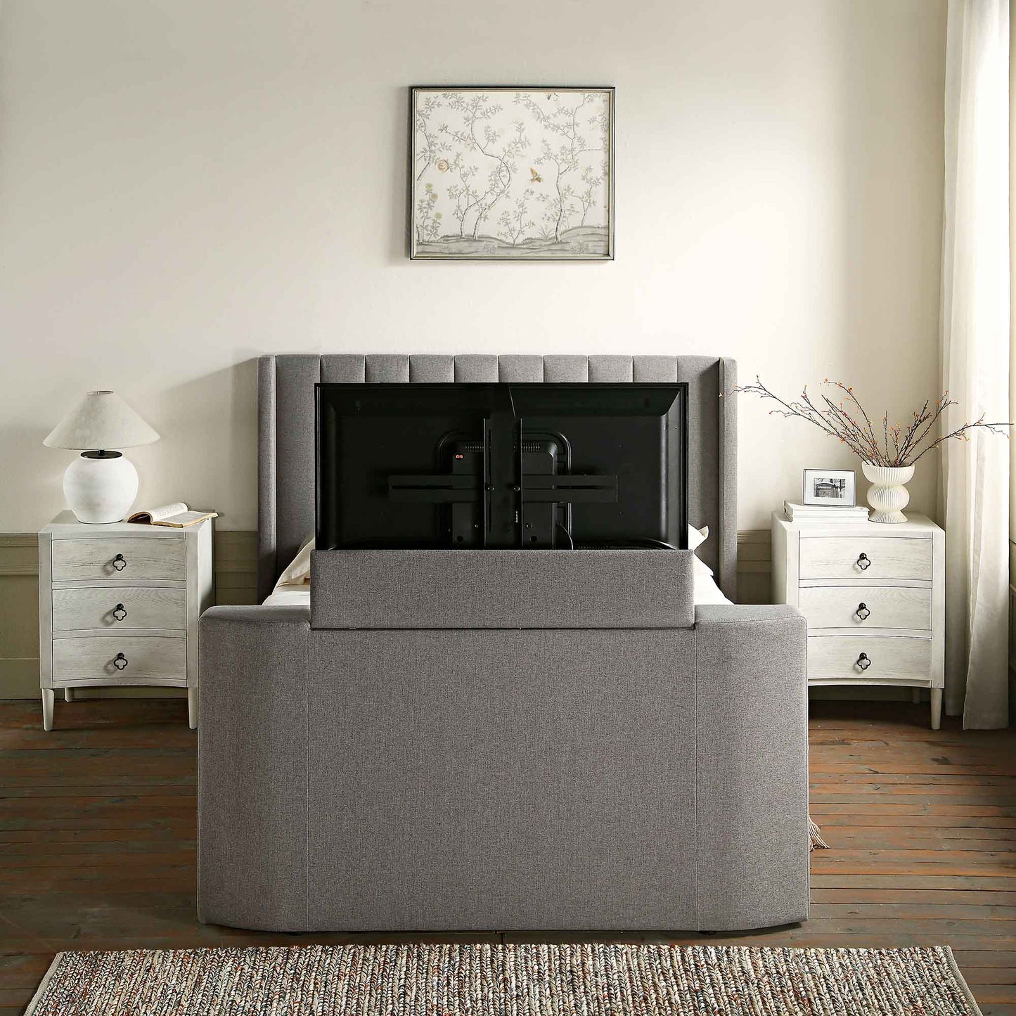 Lit TV ottoman en tissu gris Wilton