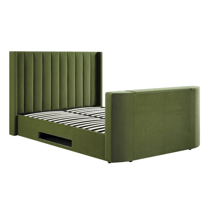 Lit TV ottoman en velours vert mousse Wilton