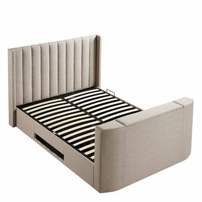 Lit TV ottoman en tissu Wilton Warm Stone