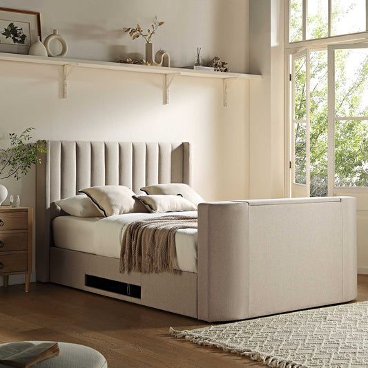 Lit TV ottoman en tissu Wilton Warm Stone