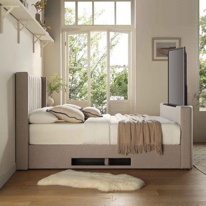 Lit TV ottoman en tissu Wilton Warm Stone