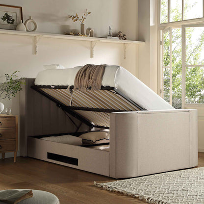 Lit TV ottoman en tissu Wilton Warm Stone