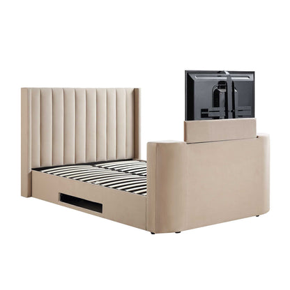 Lit TV ottoman en velours champagne Wilton