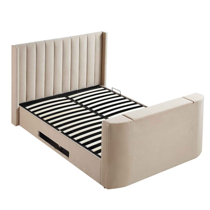 Lit TV ottoman en velours champagne Wilton