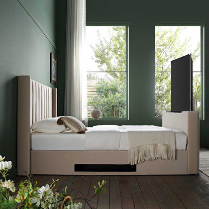 Lit TV ottoman en velours champagne Wilton