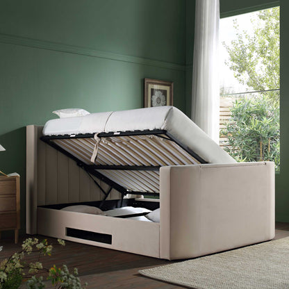 Lit TV ottoman en velours champagne Wilton