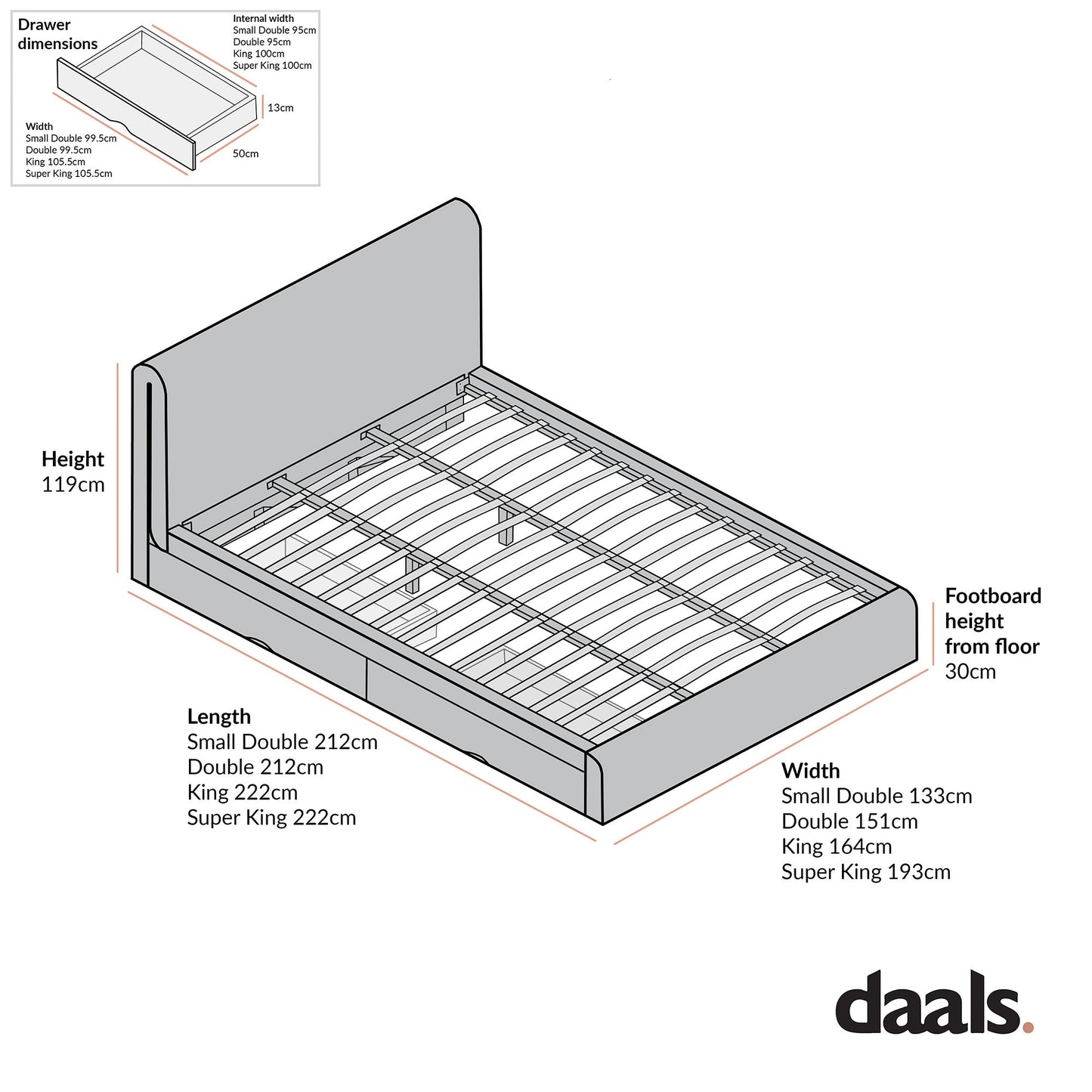 Lit incurvé Hampstead Taupe Boucle avec rangement à 4 tiroirs