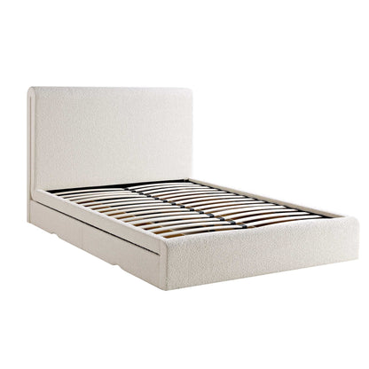 Lit incurvé Hampstead Ecru Boucle avec rangement à 4 tiroirs