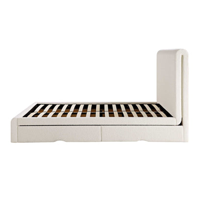 Lit incurvé Hampstead Ecru Boucle avec rangement à 4 tiroirs