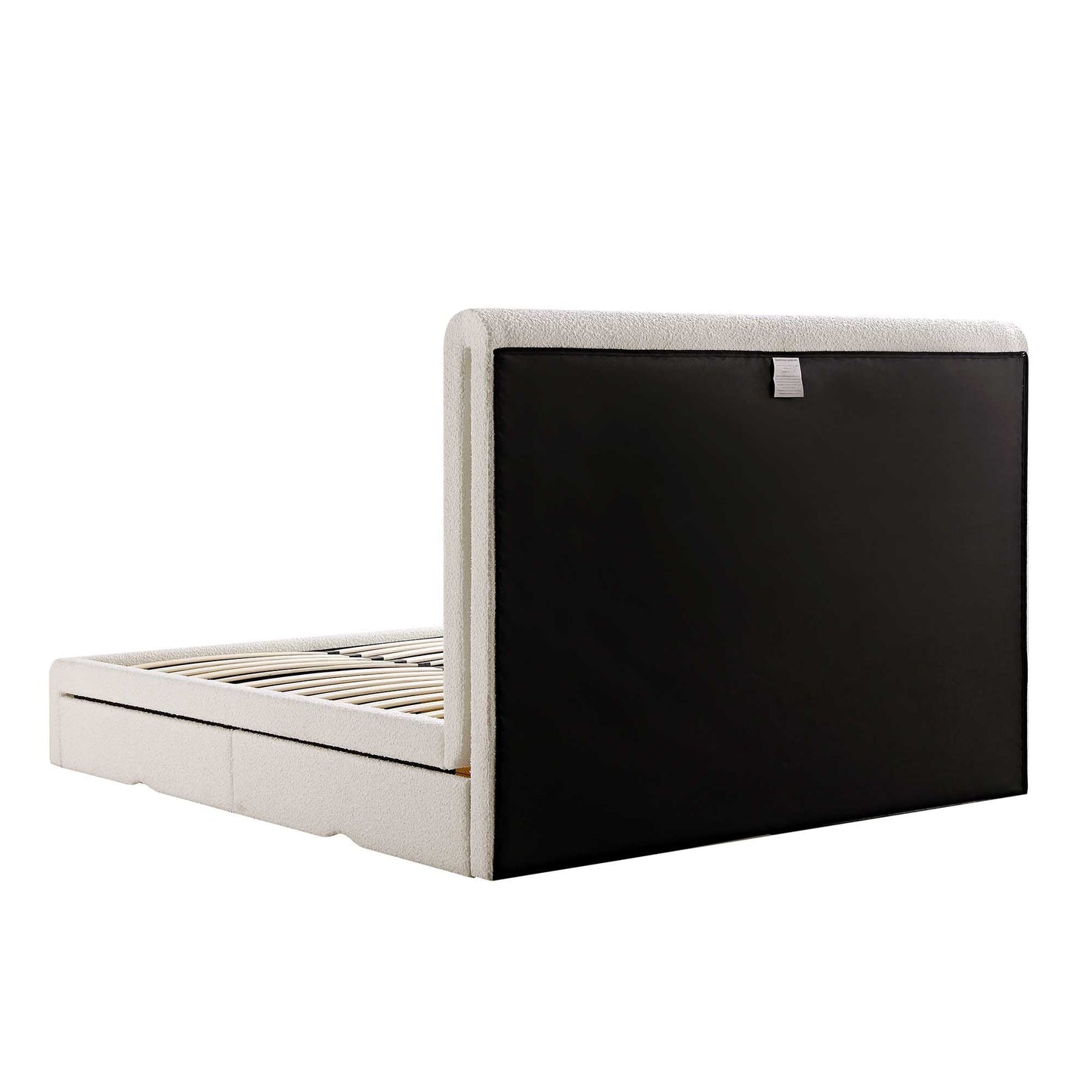 Lit incurvé Hampstead Ecru Boucle avec rangement à 4 tiroirs