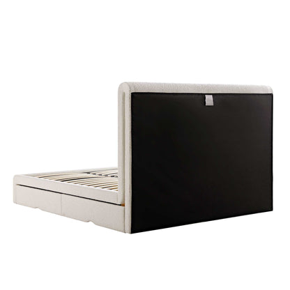 Lit incurvé Hampstead Ecru Boucle avec rangement à 4 tiroirs