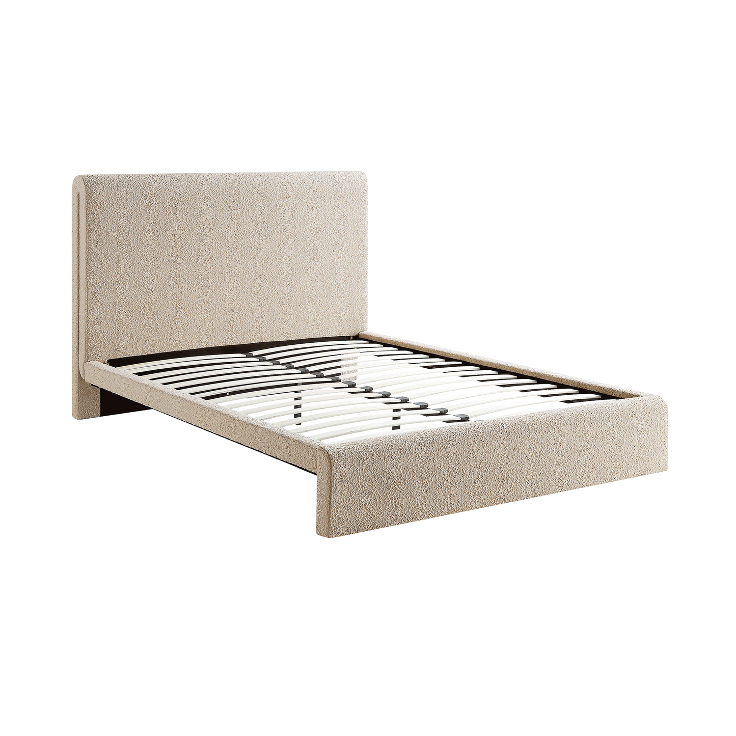 Lit incurvé Hampstead Taupe Boucle avec rangement à 4 tiroirs