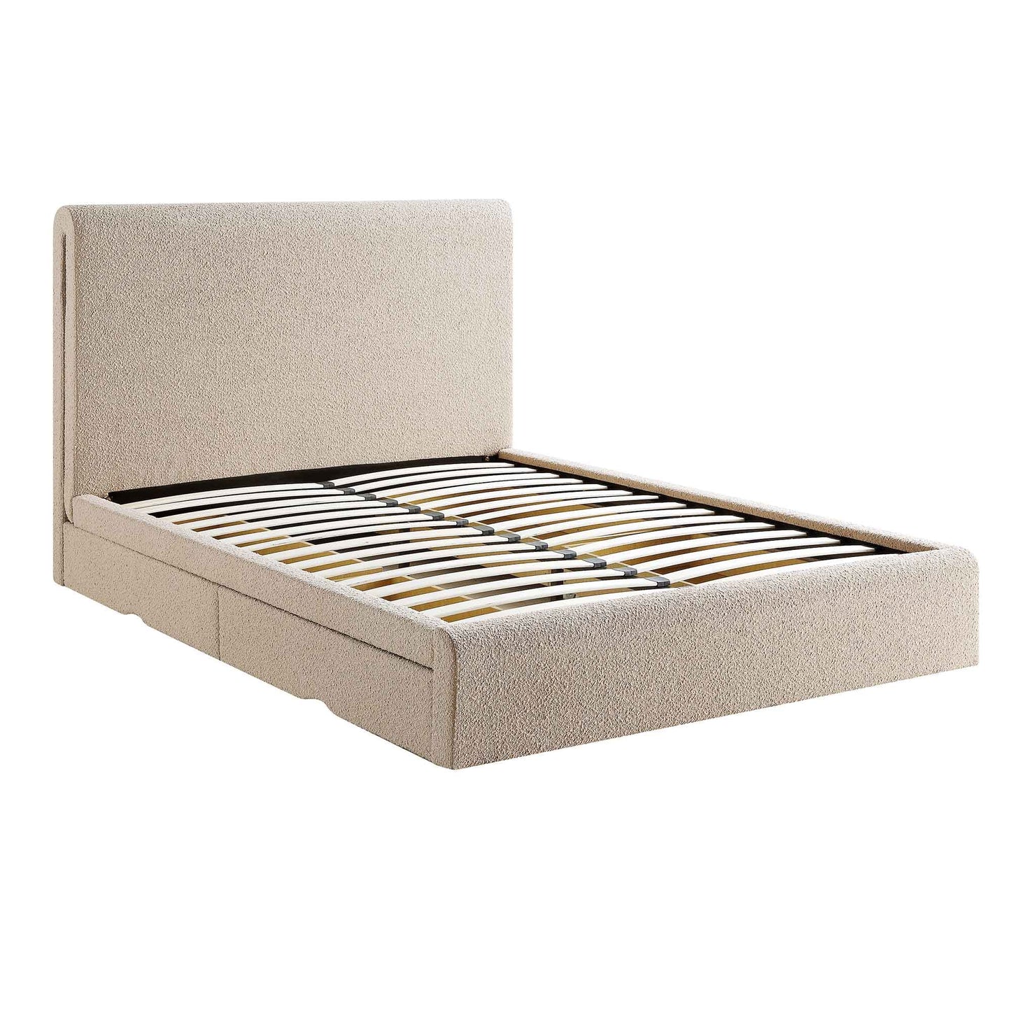 Lit incurvé Hampstead Taupe Boucle avec rangement à 4 tiroirs